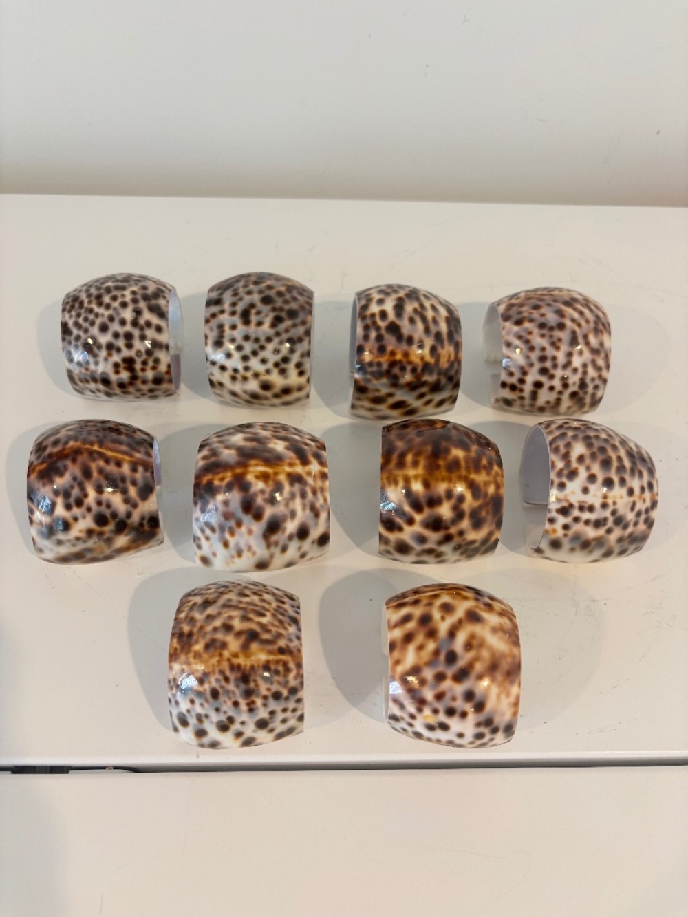 Vintage napkin rings tiger cowrie shell napkin holders SET OF TEN brown white